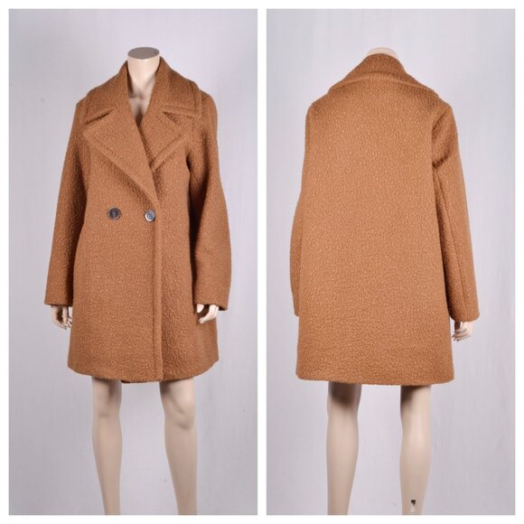 NVLT Flat Bouclé Double-Breasted Overcoat Cognac - Picture 3 of 4